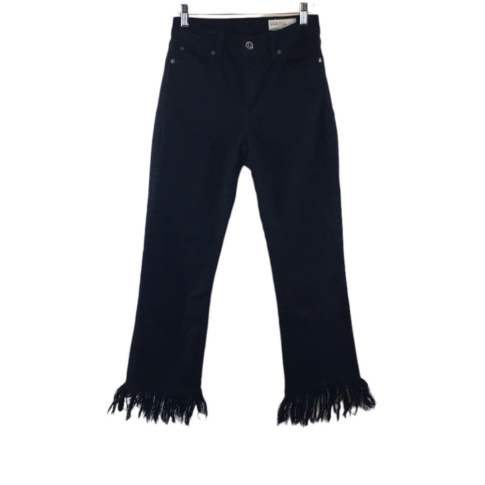 Pistola Black Fringe Straight Leg Jeans Womens 26 Dark Wash Cotton Denim